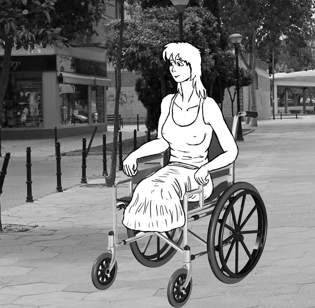 Wheeling around campus in wheelchair