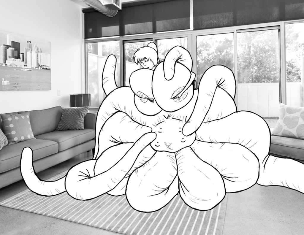 Struggling to see around her boobs, clutched tightly to her chest with each arm, to study her latest changes