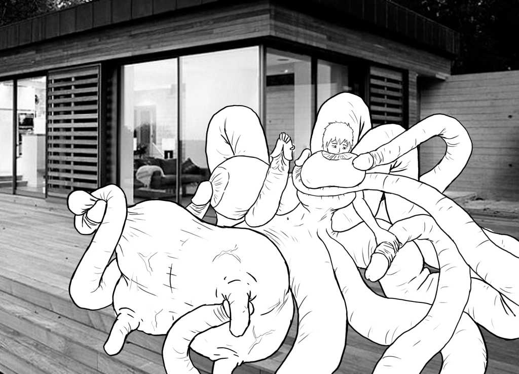 Self-sexing out on the large porch/rail-less deck