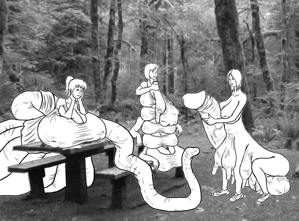 Tent, Rose, and Sara, gathered near the campsite’s picnic table